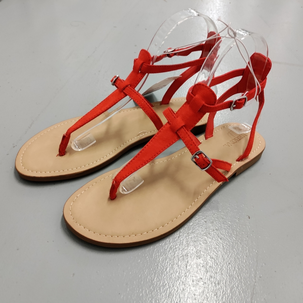 🆕Merona | Gladiator Flat Sandals in Red- Orange Women's Size 7.5